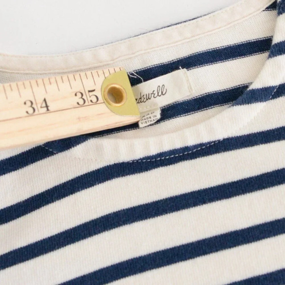 Madewell White Navy Stripe Half Sleeve A-Line  Heavy Knit Shift Midi Dress XXS - Picture 5 of 9